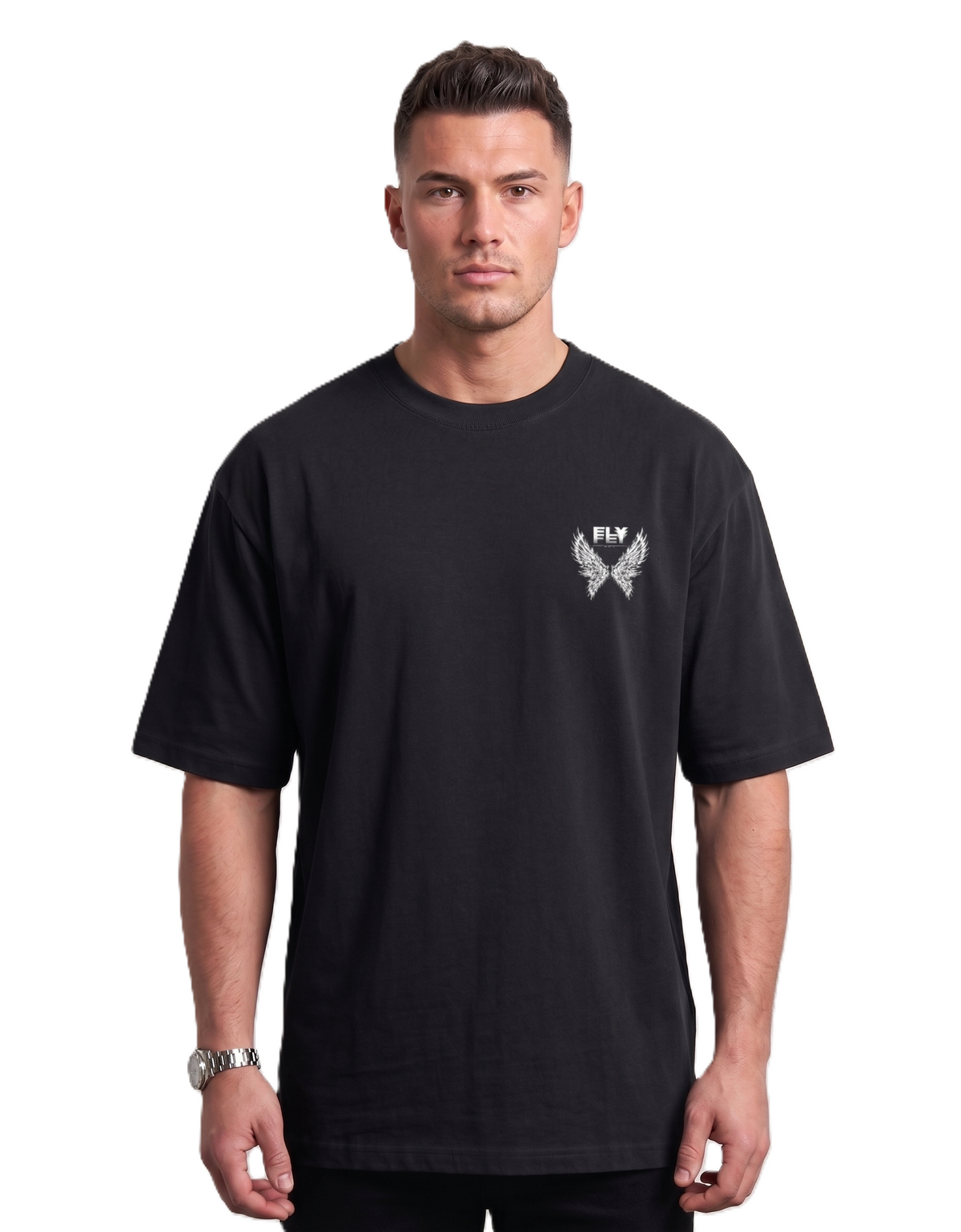 Klann Fly Black – Graphic Oversized Tee front