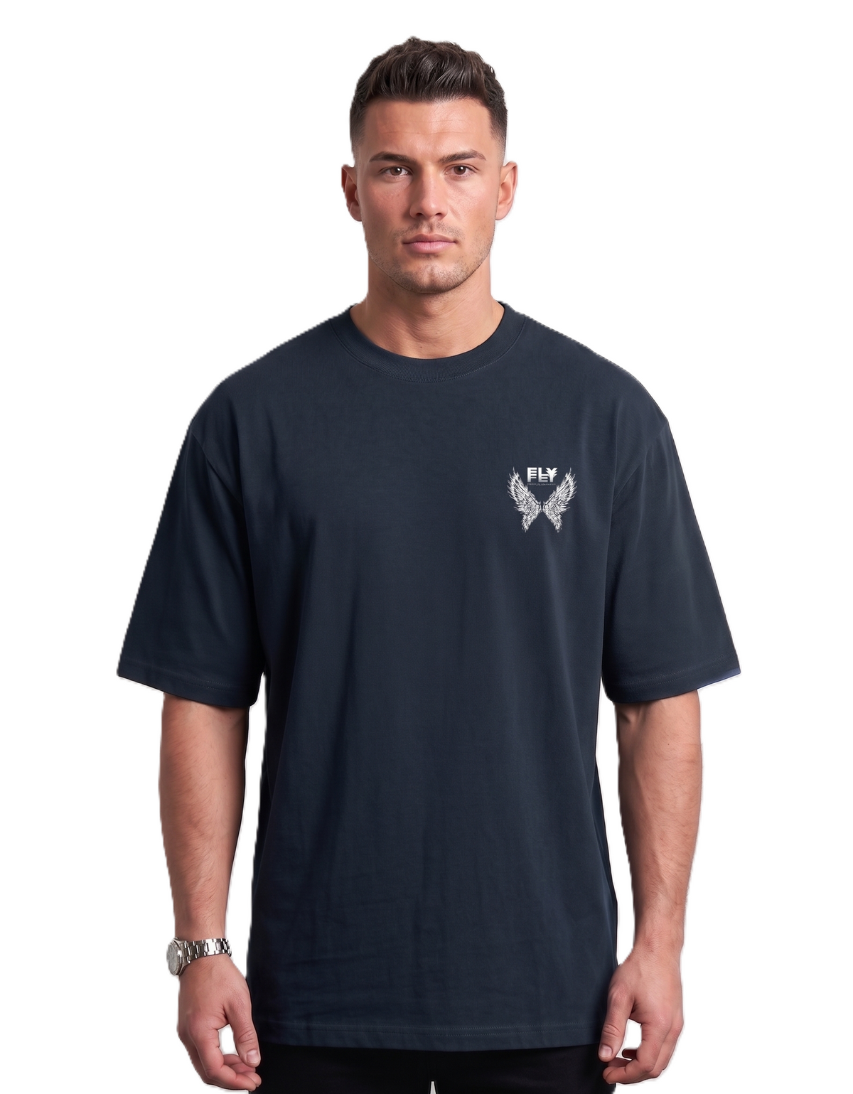 Klann Fly Navy Blue – Graphic Oversized Tee front