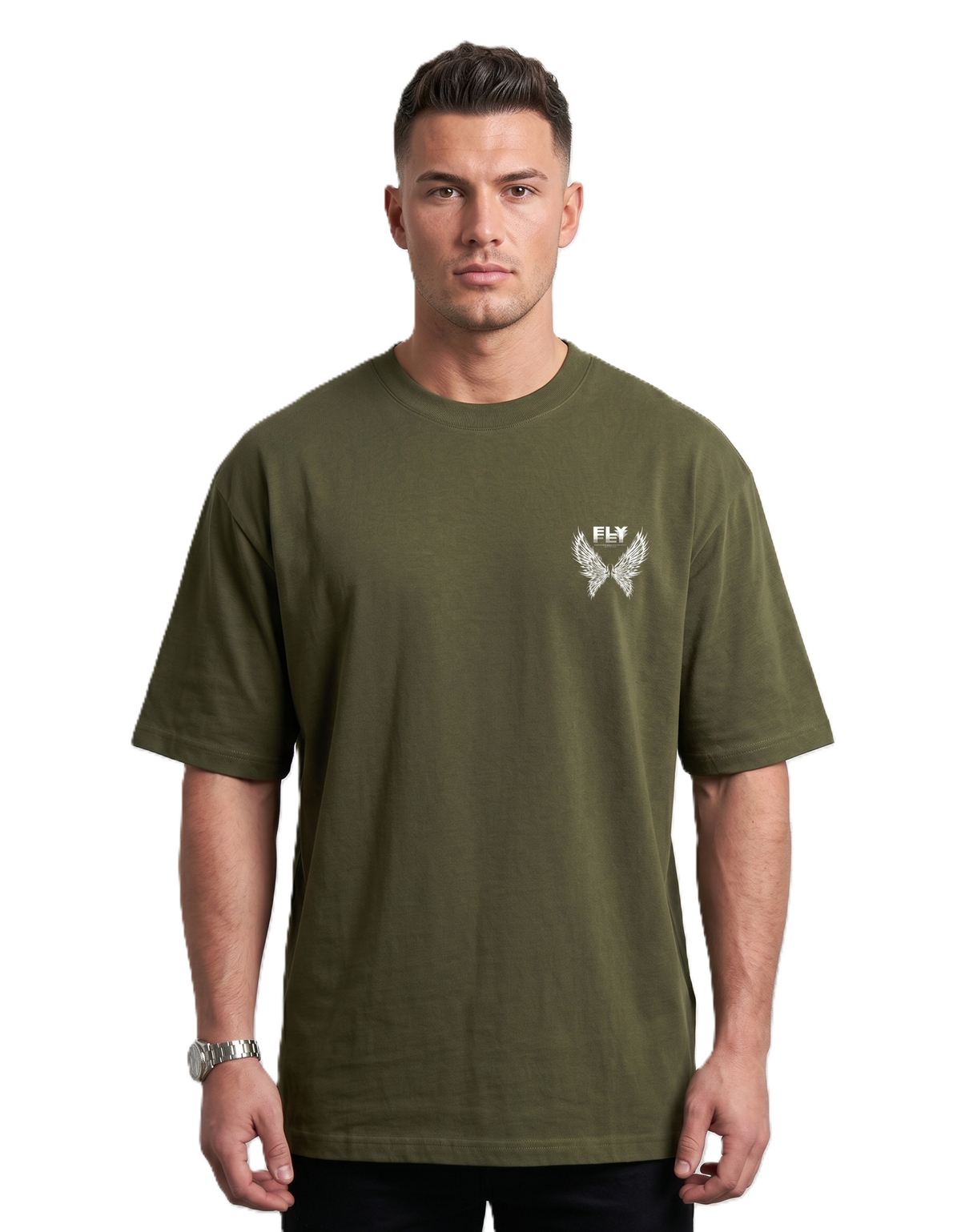Klann Fly olive green – Graphic Oversized Tee front