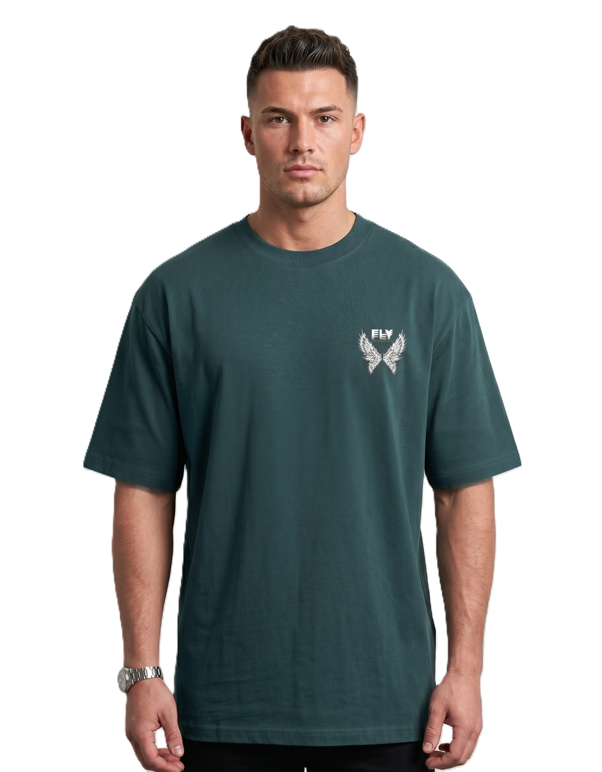 Klann Fly Petrol Blue – Graphic Oversized Tee front