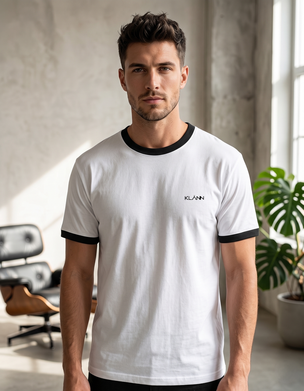 Klann Ringer T-Shirt Black White – Contrast Collar & Cuffs front