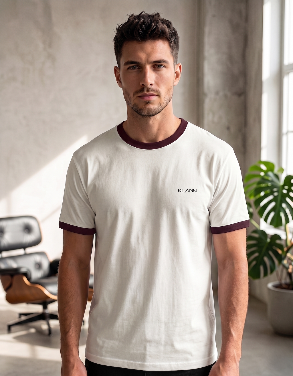 Klann Ringer T-Shirt Maroon White – Contrast Collar & Cuffs front
