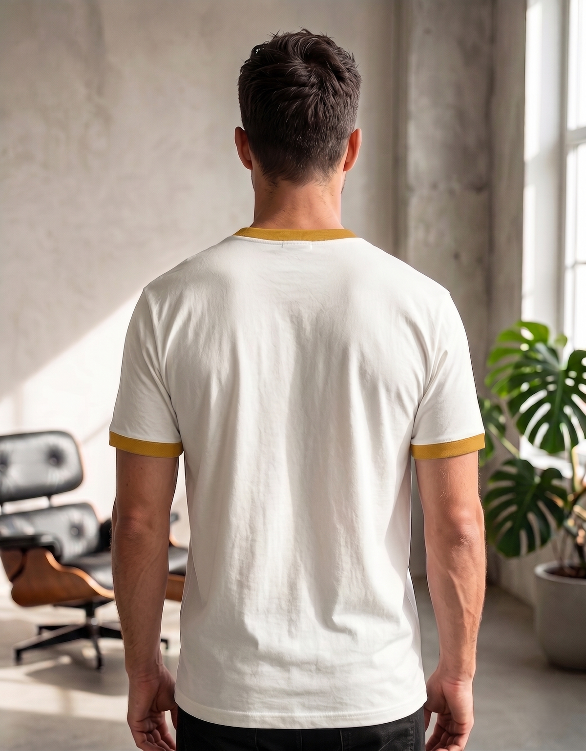 Klann Ringer T-Shirt Mustard White – Contrast Collar & Cuffs back