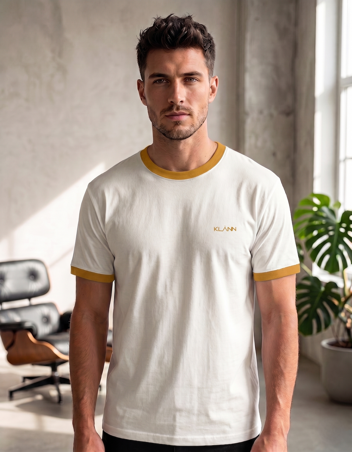 Klann Ringer T-Shirt Mustard White – Contrast Collar & Cuffs front
