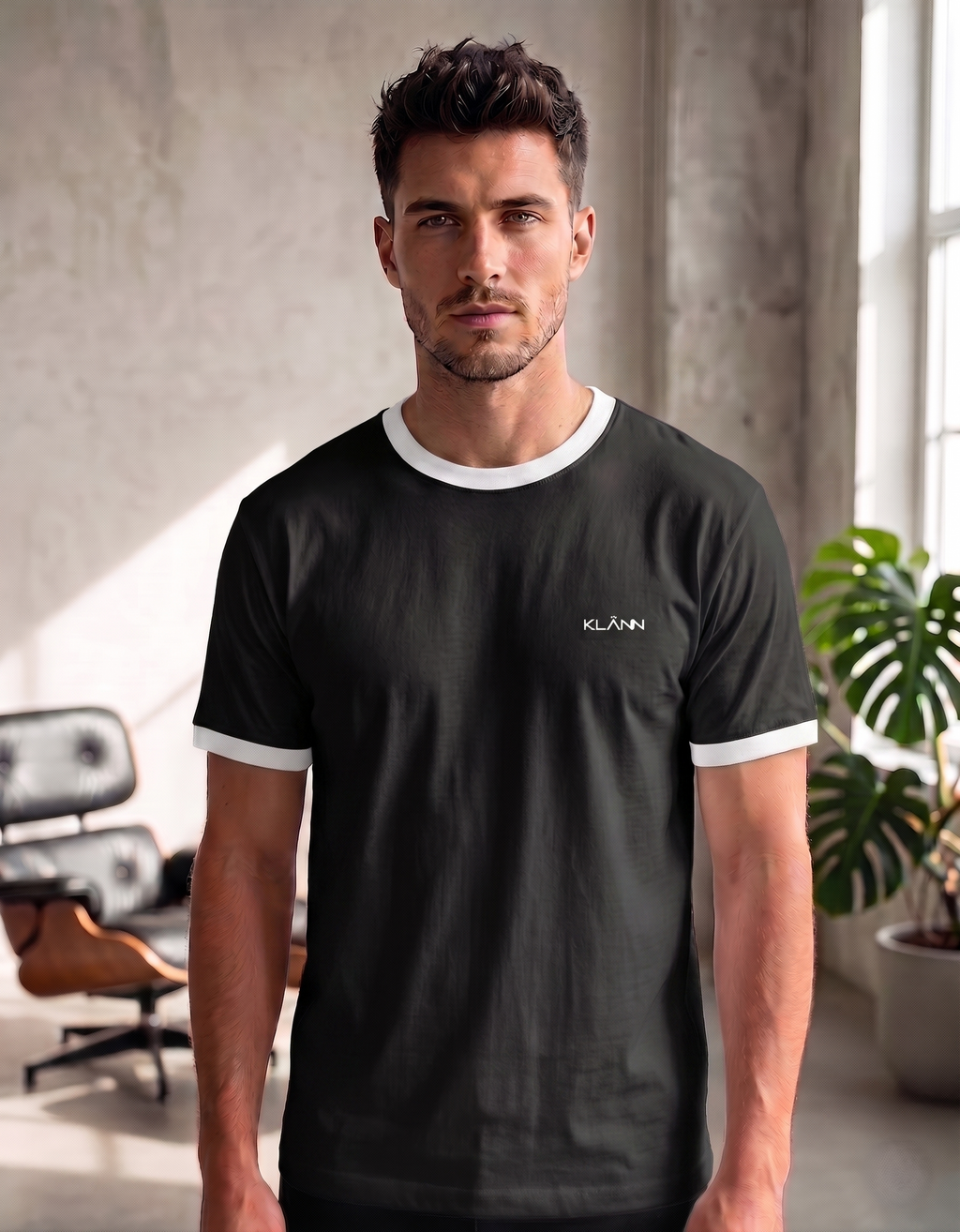 Klann Ringer T-Shirt White Black – Contrast Collar & Cuffs front
