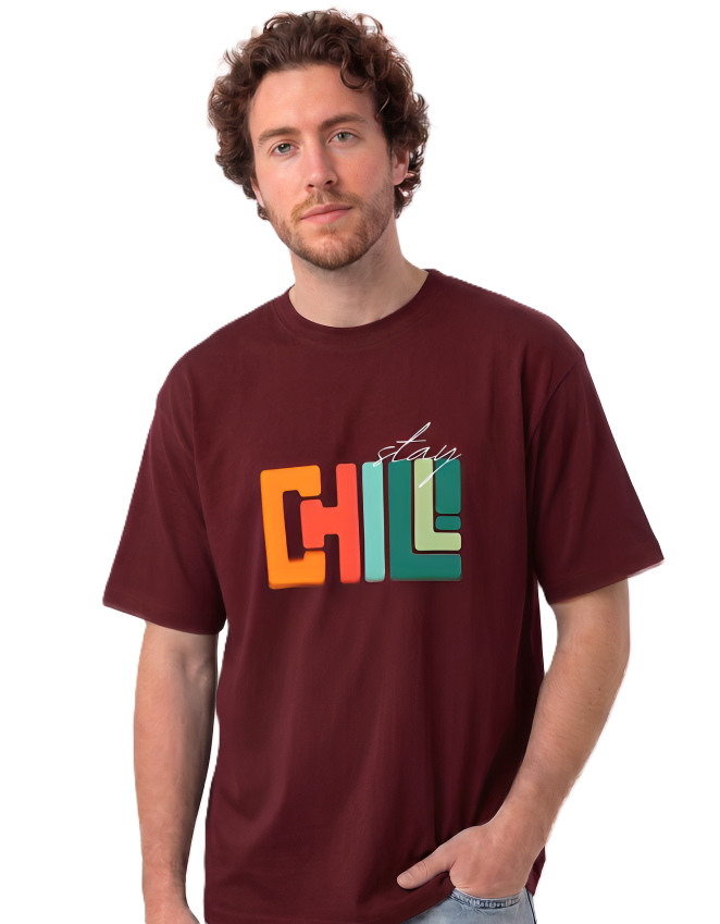 Klann Stay Chill maroon – Graphic Oversized Tee